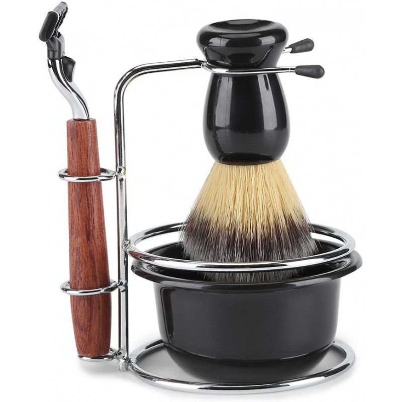 Pacchetto da barba per rasoi bagnati, con vaso da barba e porta rasoio  'shelf' (rasoio, pennello e sapone a scelta)